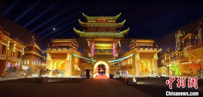 2024年7月15日，甘肅嘉峪關(guān)開啟“夜游”模式。圖為夜游燈光劇《天下嘉峪關(guān)》光影效果。(甘肅嘉峪關(guān)關(guān)城景區(qū)供圖)